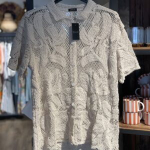 Virkad blus beige kort ärm Qnuz